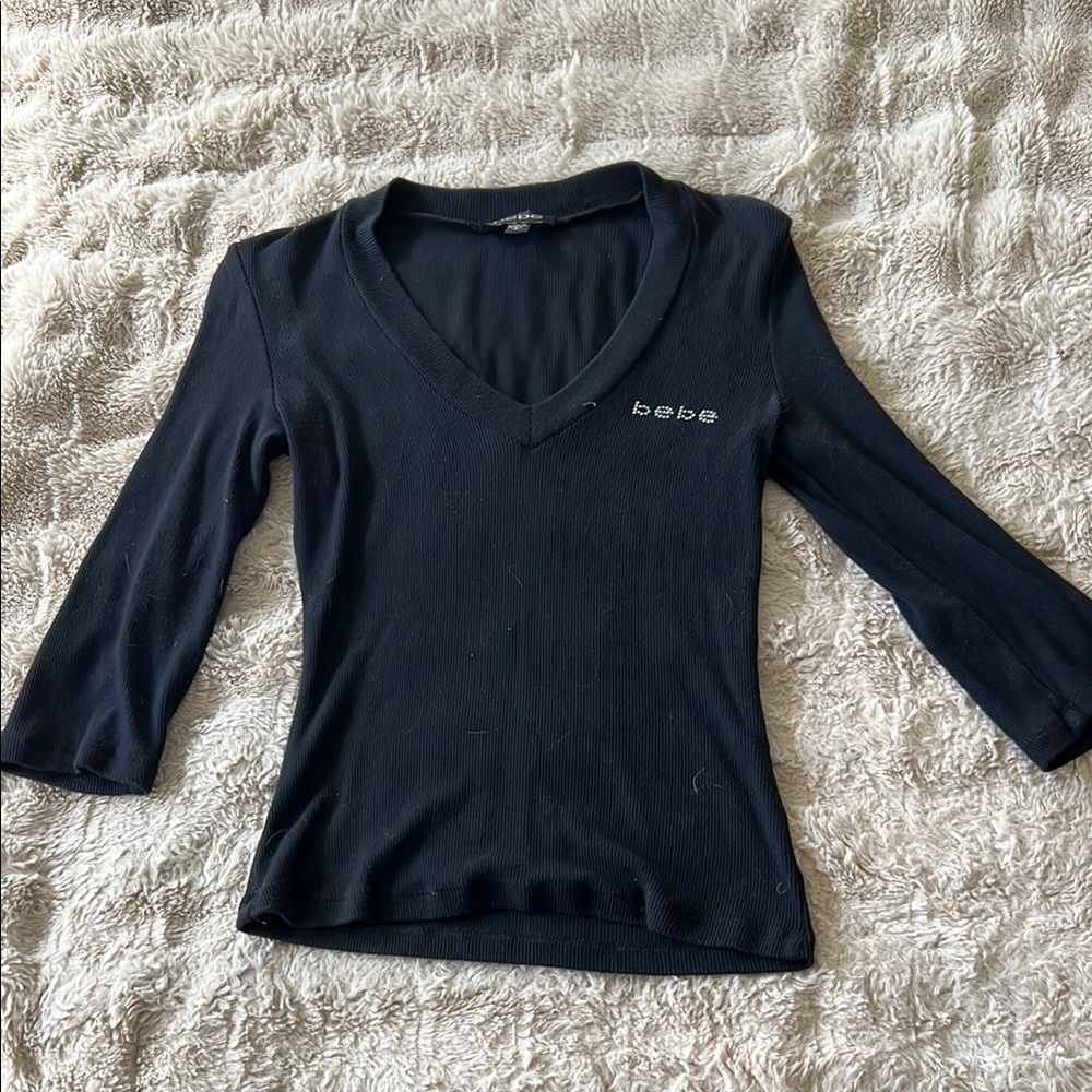 Bebe Black V-Neck Women's Top